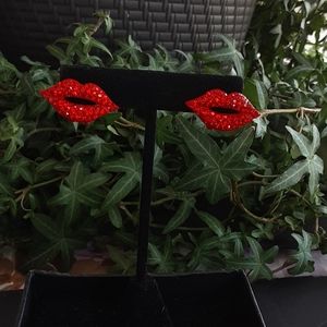 Red Crystal Lip Earrings